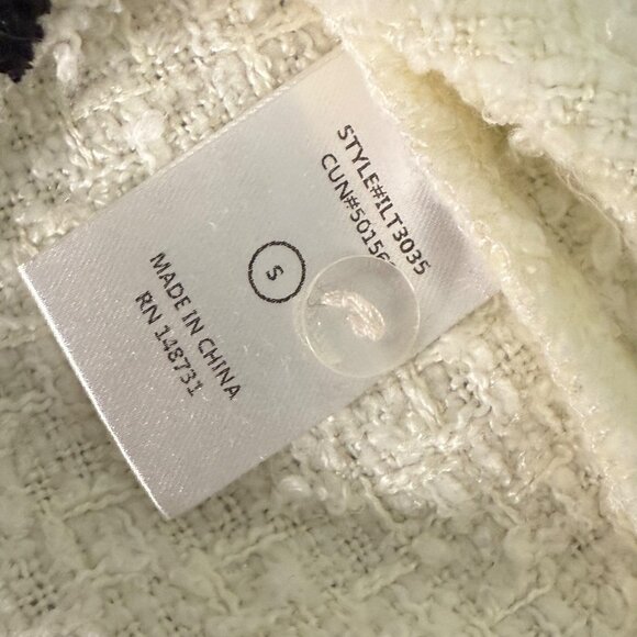 Tweed Contrast Trim Sleeveless Crop Top With Pockets Womens Small White & Black - Picture 5 of 6